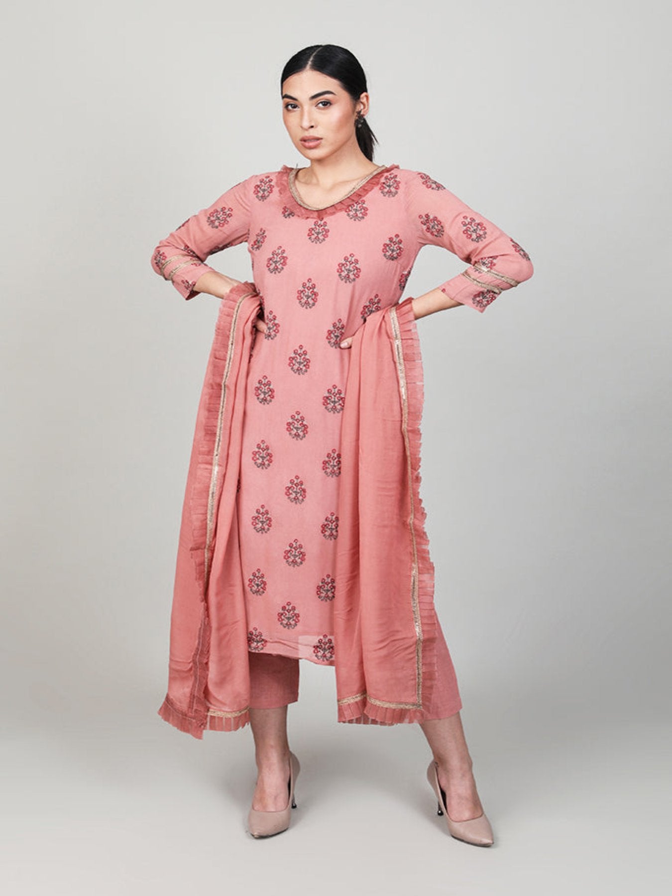 Ruffle Rosewood Kurta Set