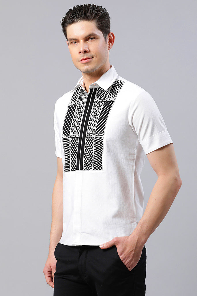 White Yoke Embroidered Straight Fit Shirt