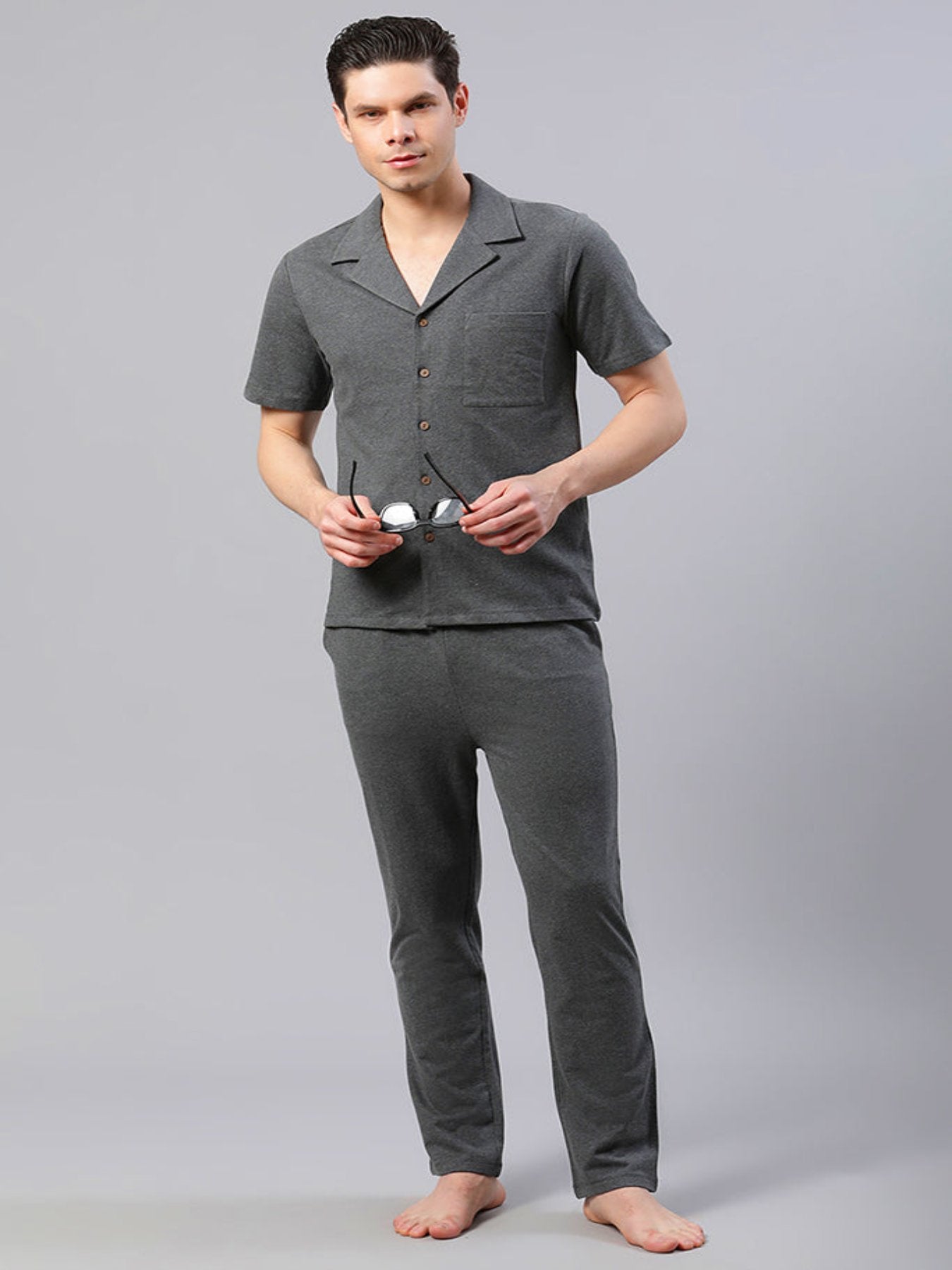 Men Solid Grey Co-ord Set