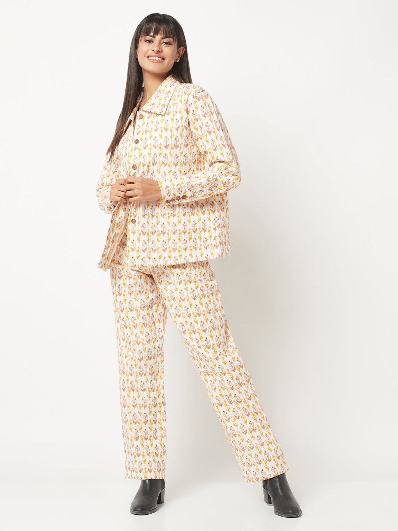 Yellow And White Quilted Co-ord Set