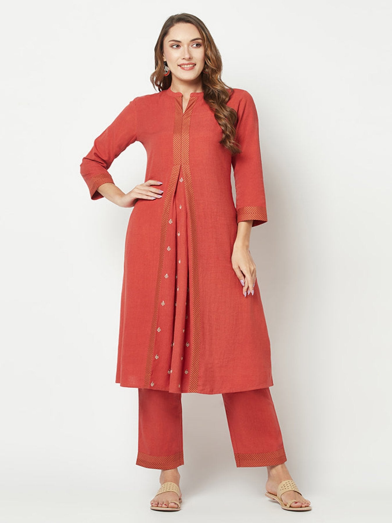 Red Embroidered Kurta Set