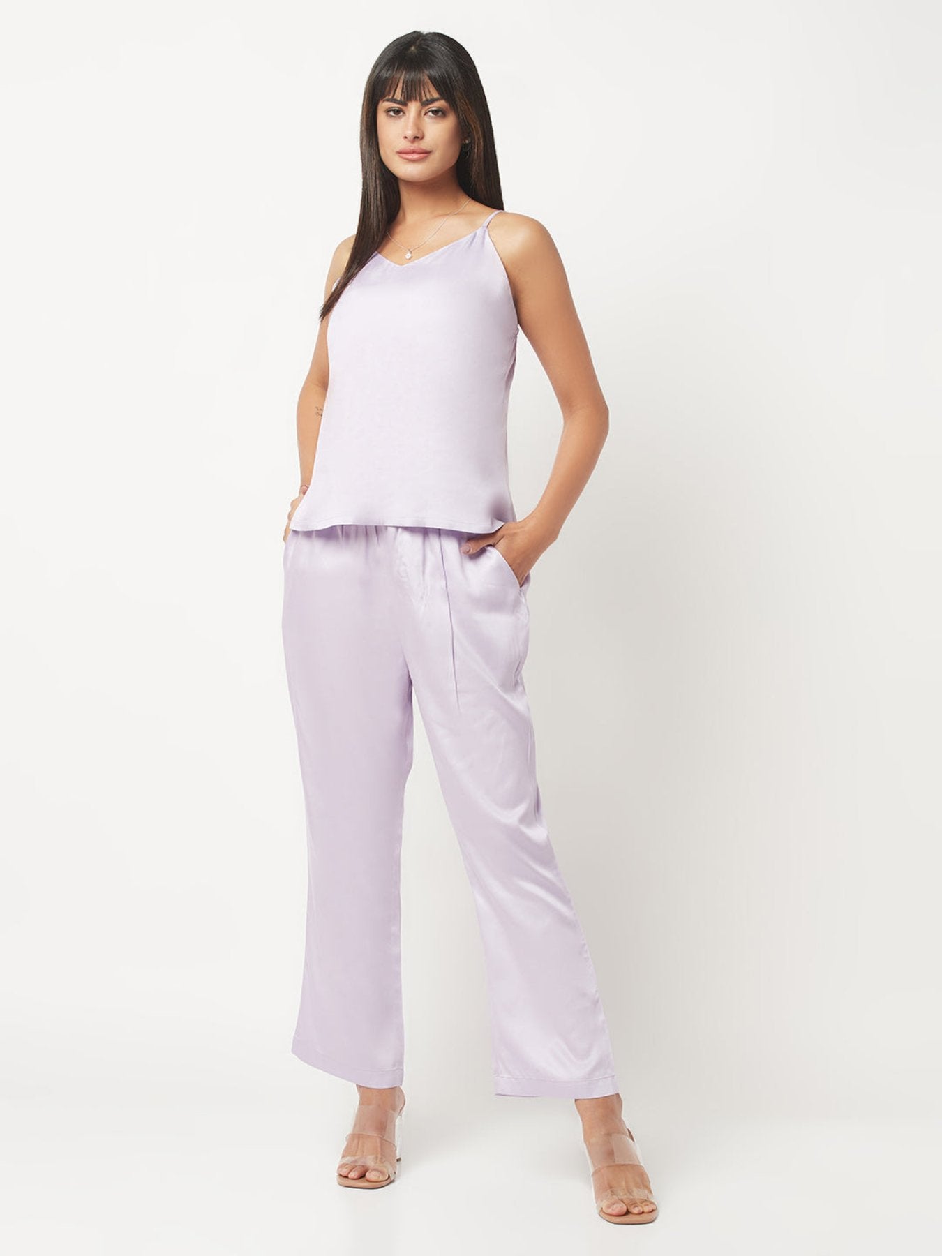 Lilac Satin Lounge Wear Set