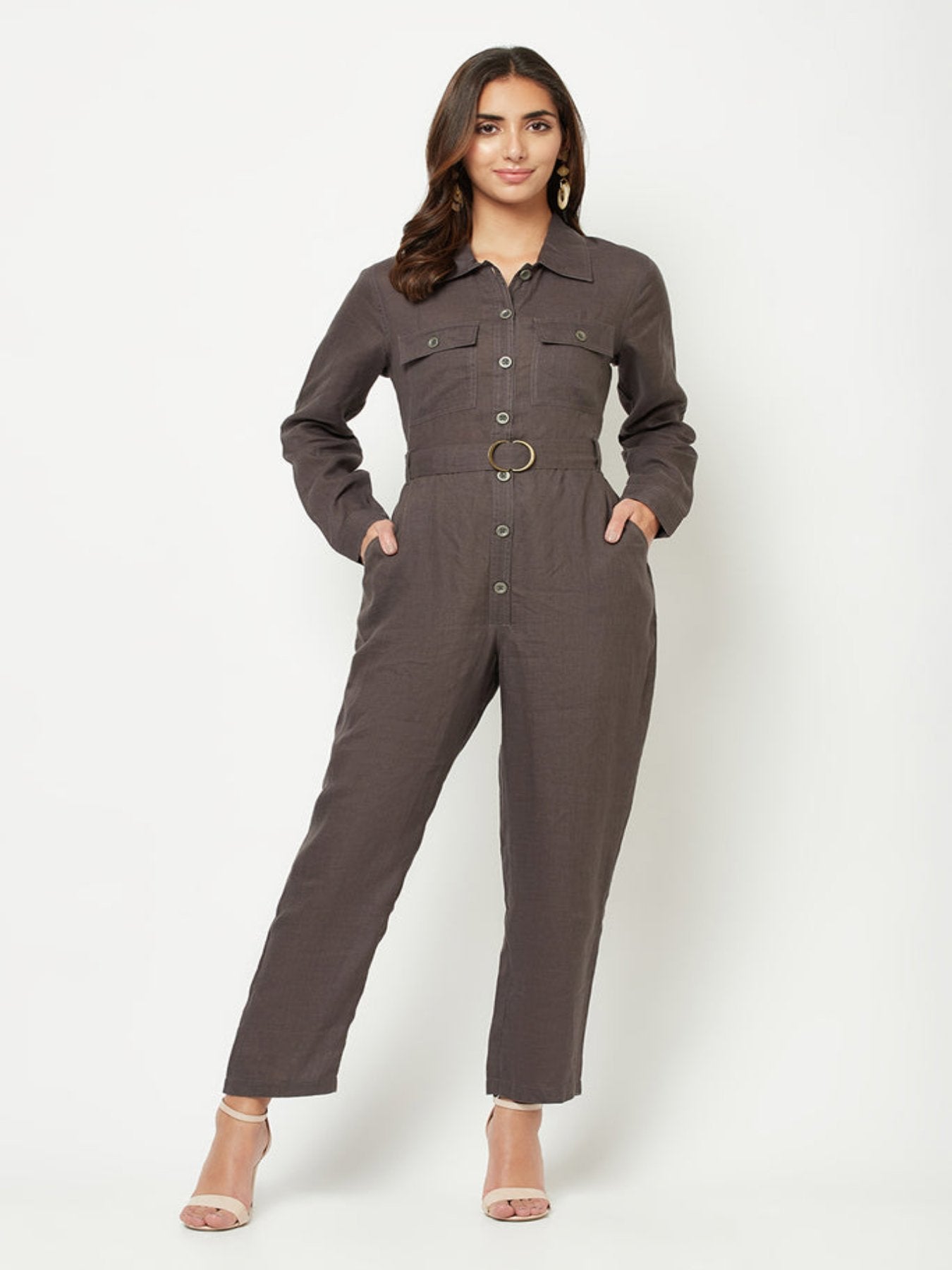 Linen shirt-style jumpsuit