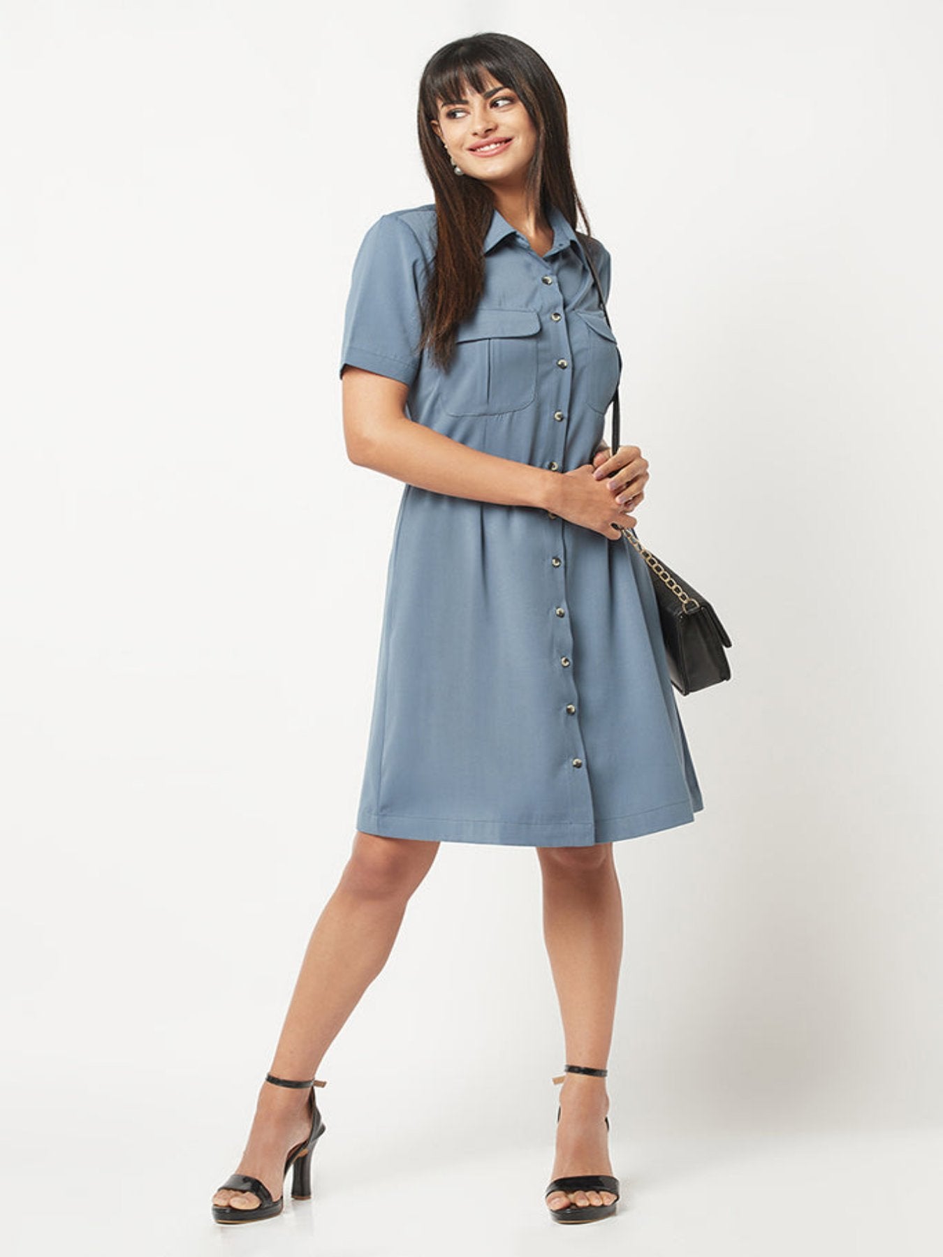 Smoke Blue Collar Dress