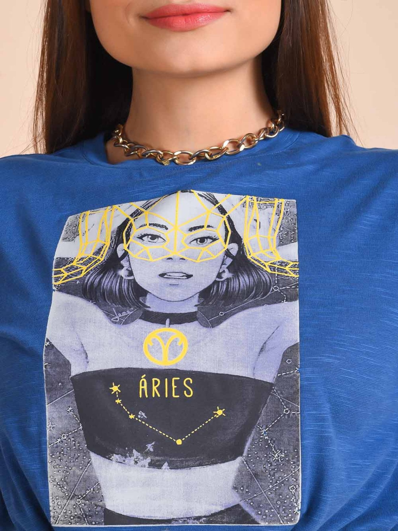 Blue Printed Aries Zodiac Tee