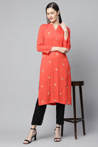 Red Emb Straight Kurta+