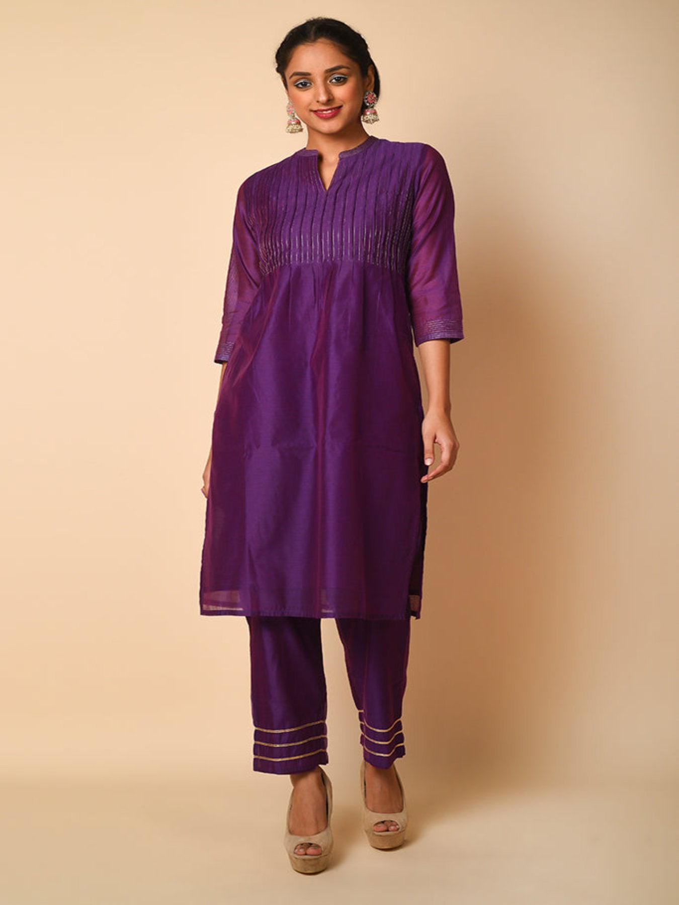 Wine Purple Kurta Set With Matching Dupatta