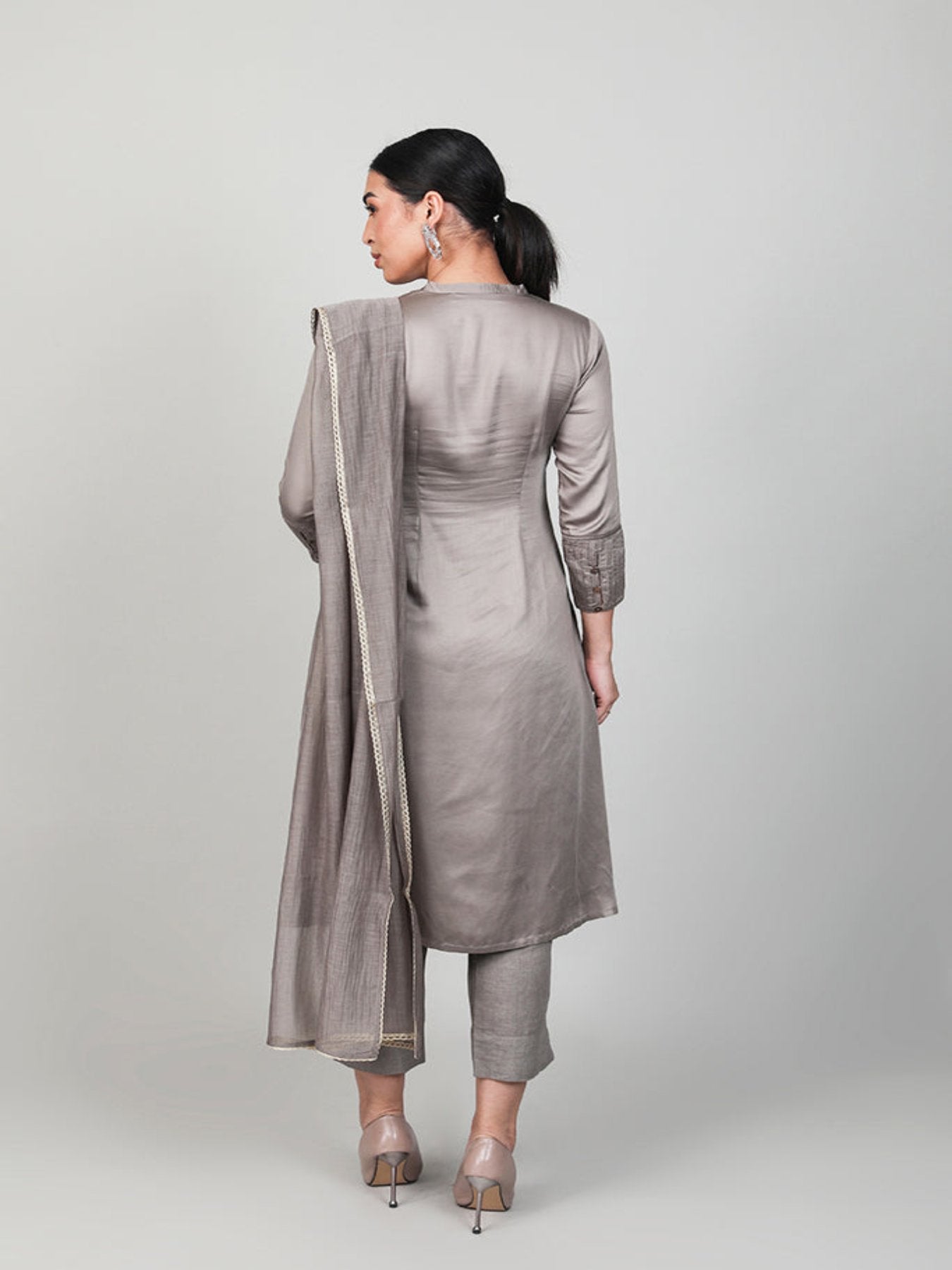 Mink Grey Pleated Kurta Set