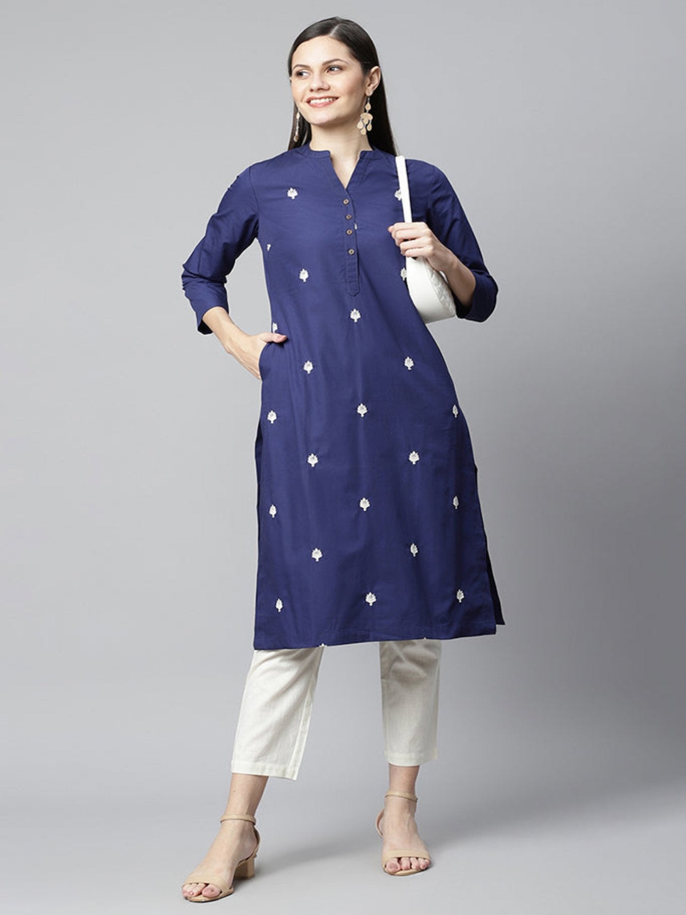 Royal Blue Embroidered Straight Kurta