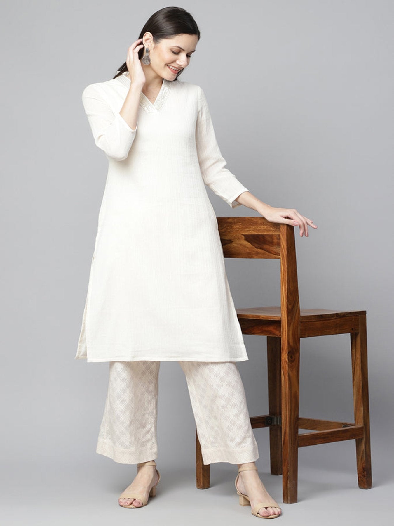 Ivory Sequins Embroidered Kurta Set