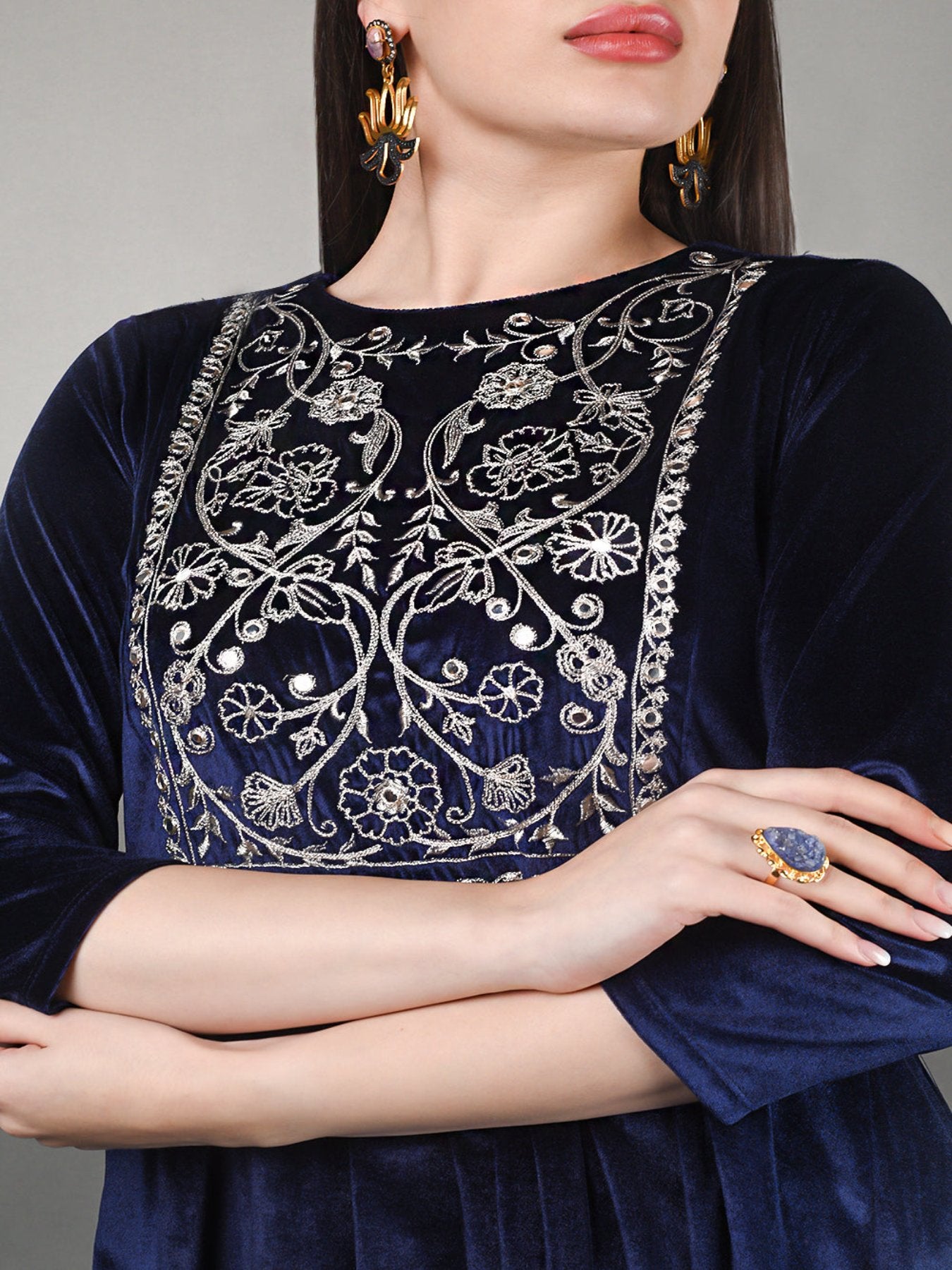 Royal Blue Velvet Kurta