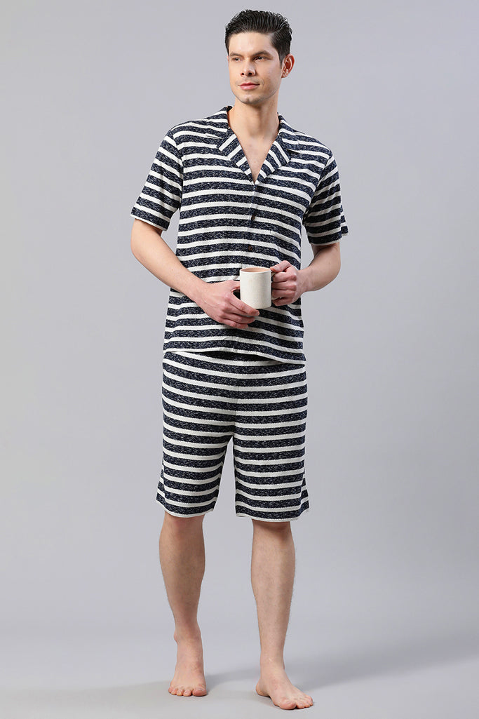 Men Black And White Striped Loungewear