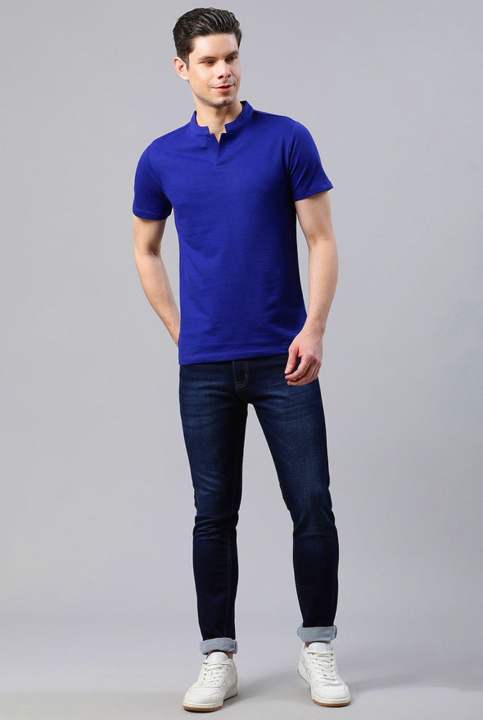 Royal Blue Solid Casual T-Shirt