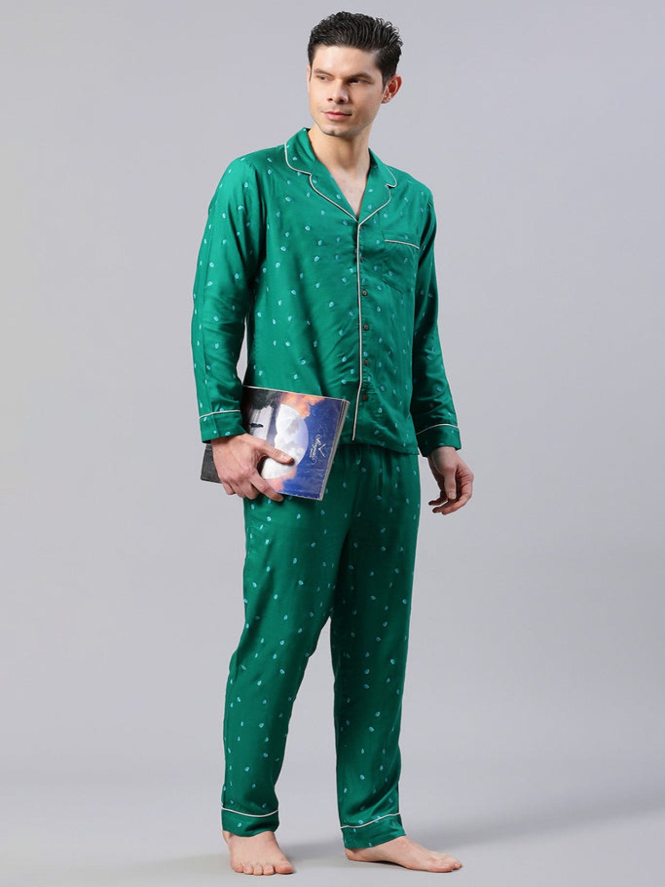 Green Printed With Cord Detail Loungewear Set