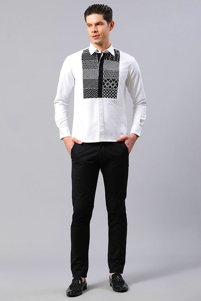 Cotton White Geometrical Embroidered Shirt