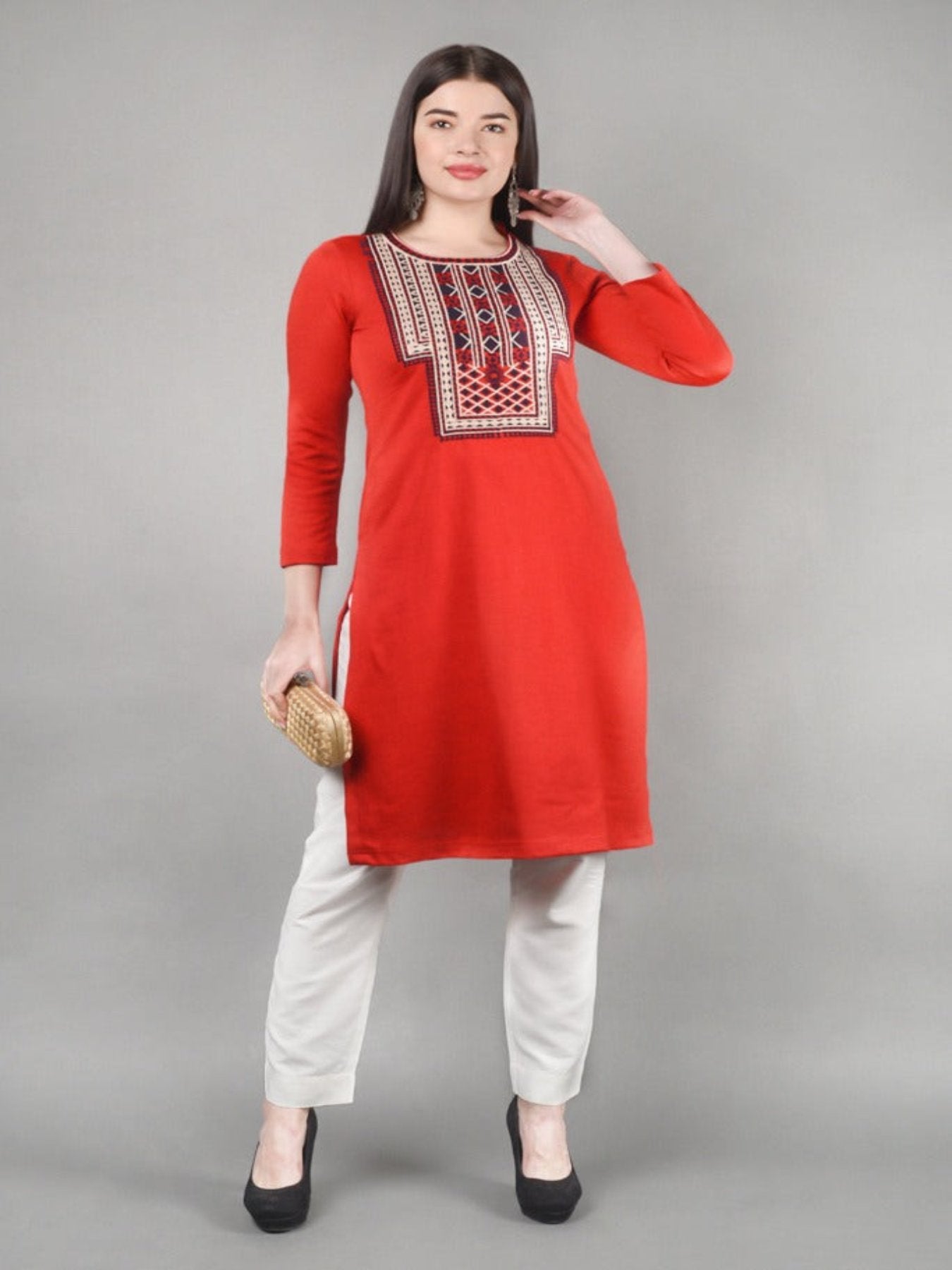 Neck Embroidered Short Kurta