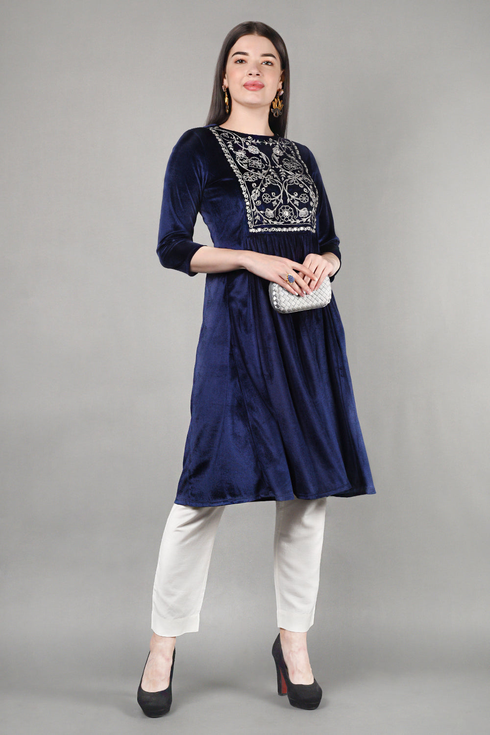 Royal Blue Velvet Kurta