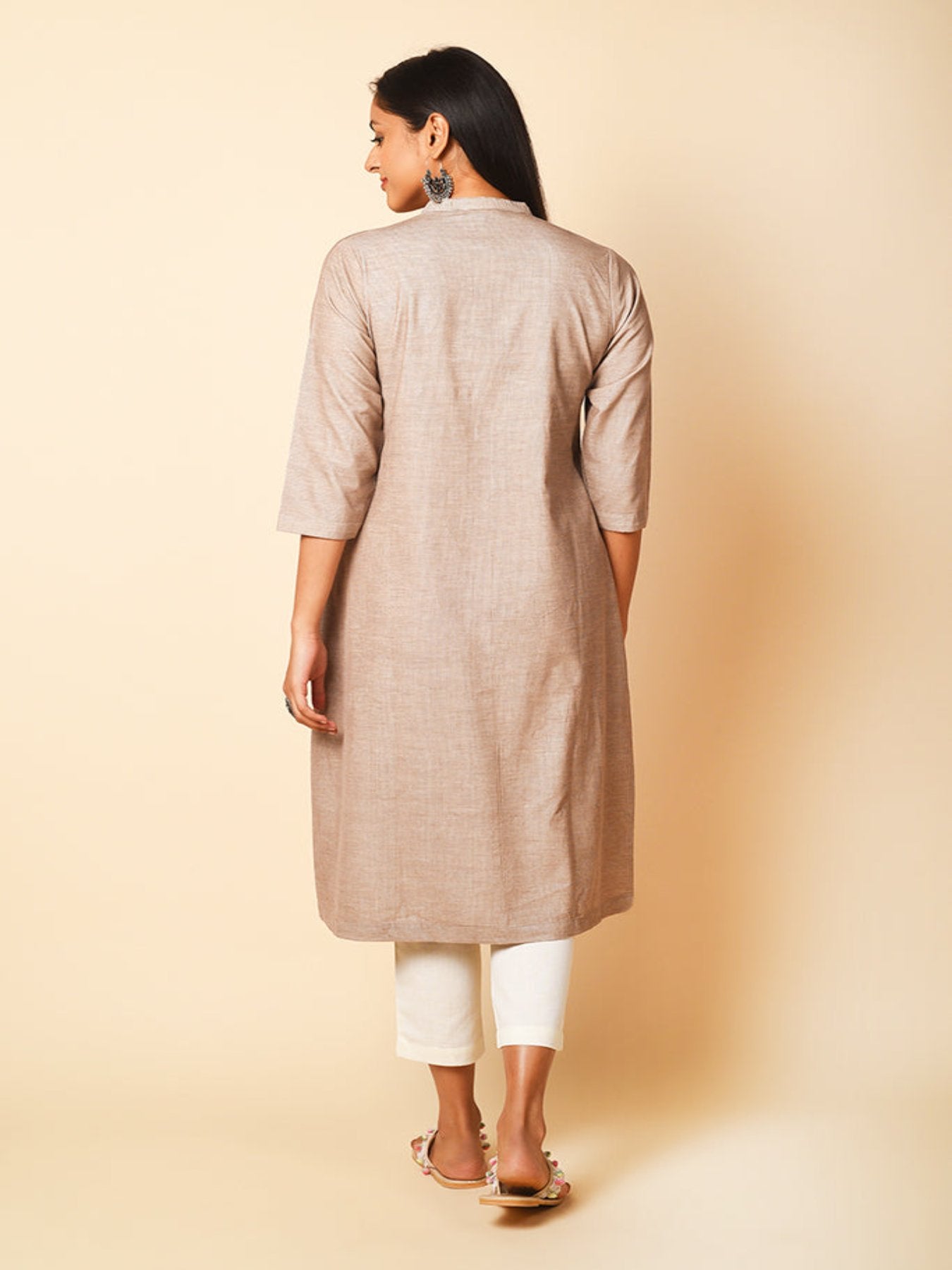 Fold Sleeves Beige Casual Women Kurti