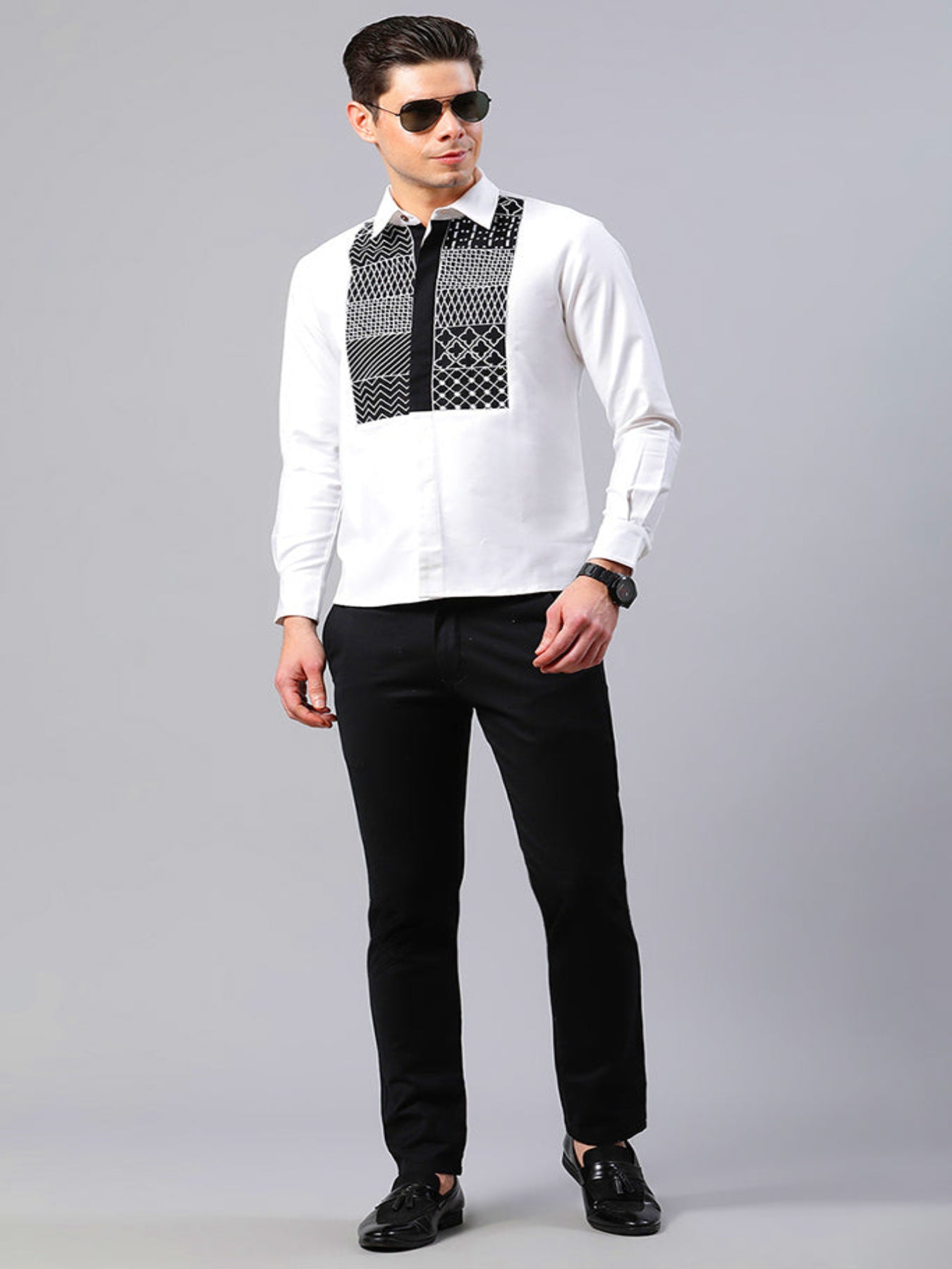 Cotton White Geometrical Embroidered Shirt