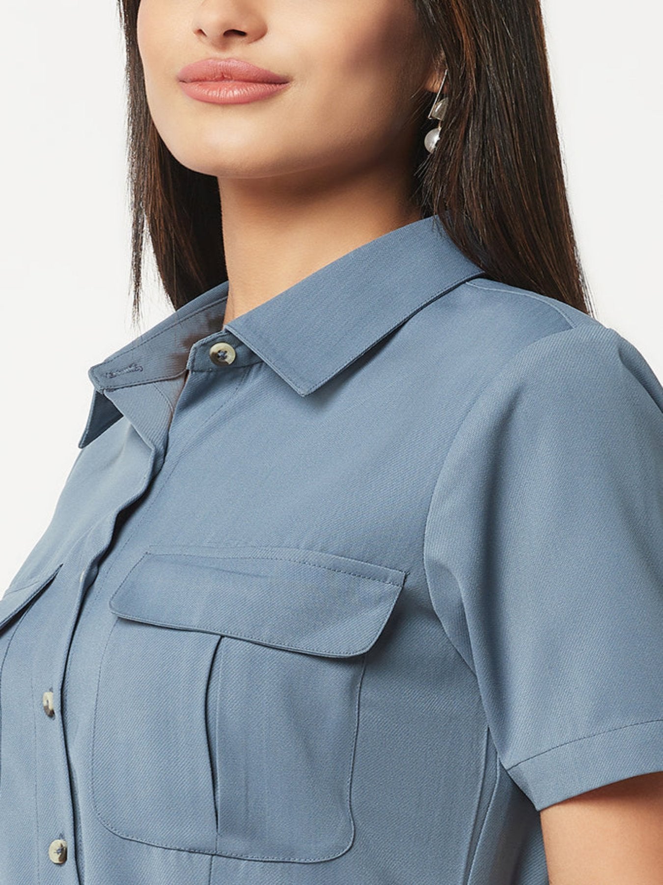 Smoke Blue Collar Dress