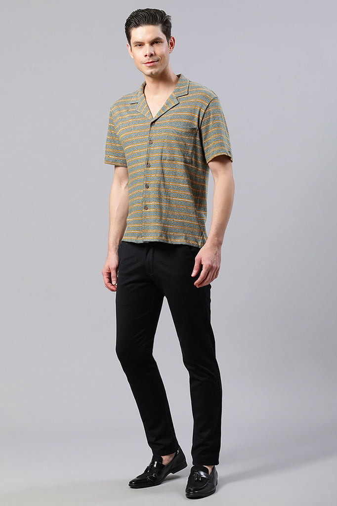 Green And Mustard Striped Casual T-Shirt