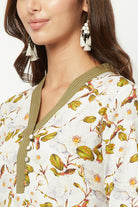 Green And White Floral Kurta