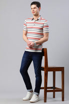 White And Coral Polo Collar Casual T-Shirt