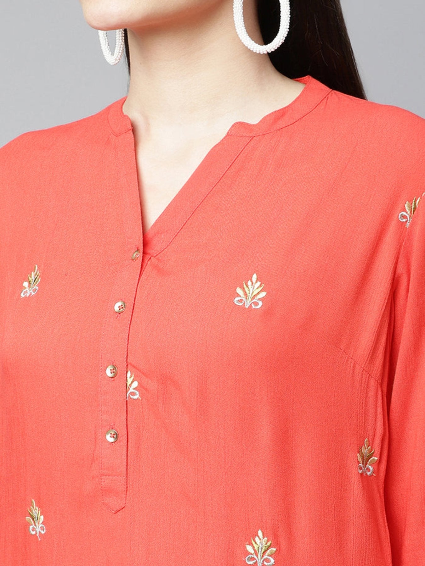 Red Emb Straight Kurta