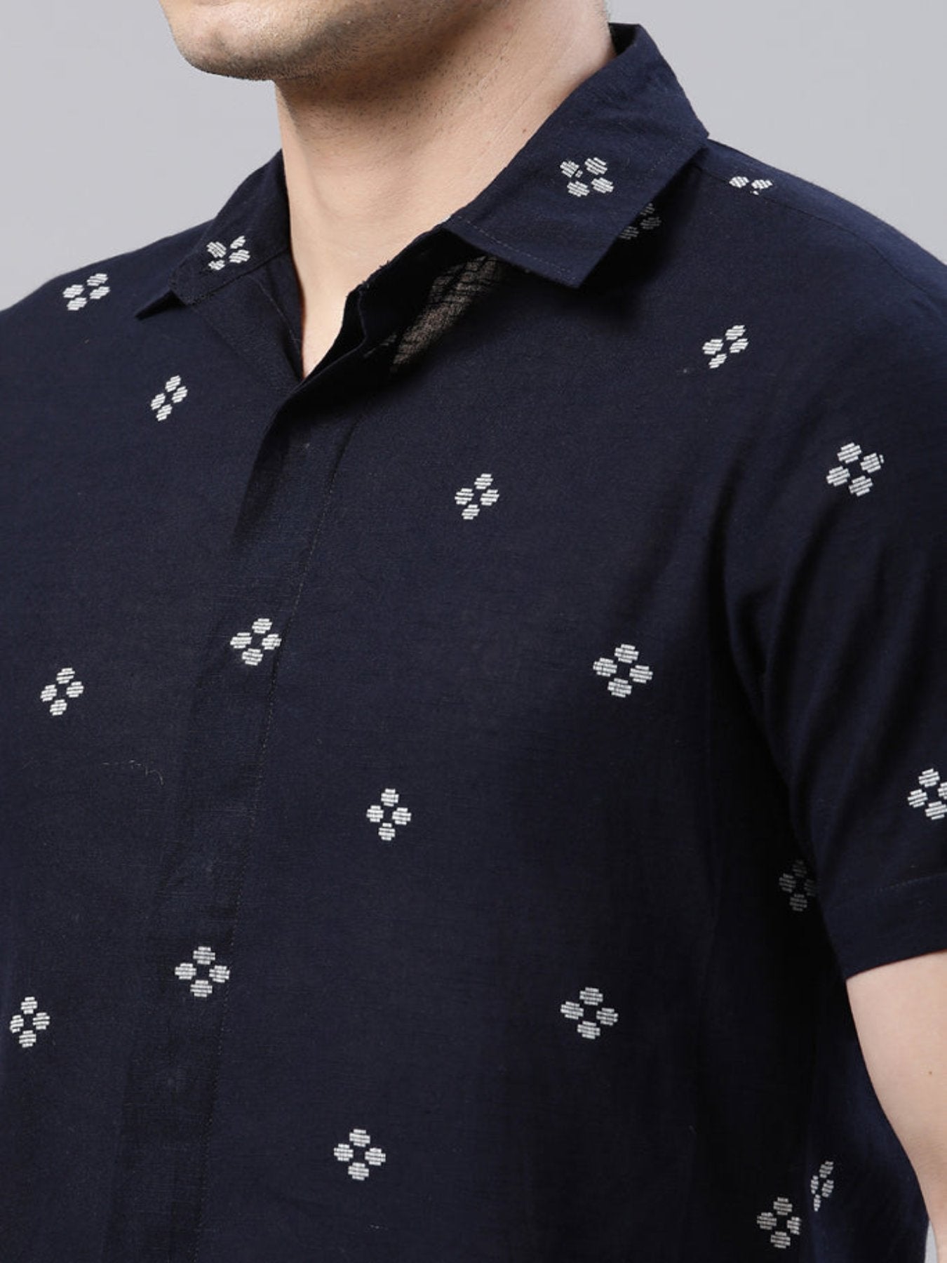 Men Geometric Motif Navy Blue Loungewear