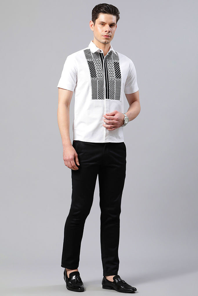 White Yoke Embroidered Straight Fit Shirt
