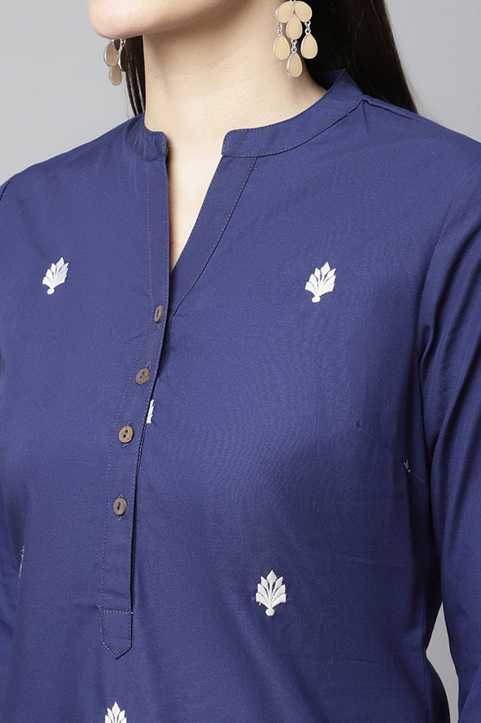 Royal Blue Embroidered Straight Kurta