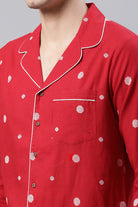 Red Dobby With Cord Detail Loungewear Set