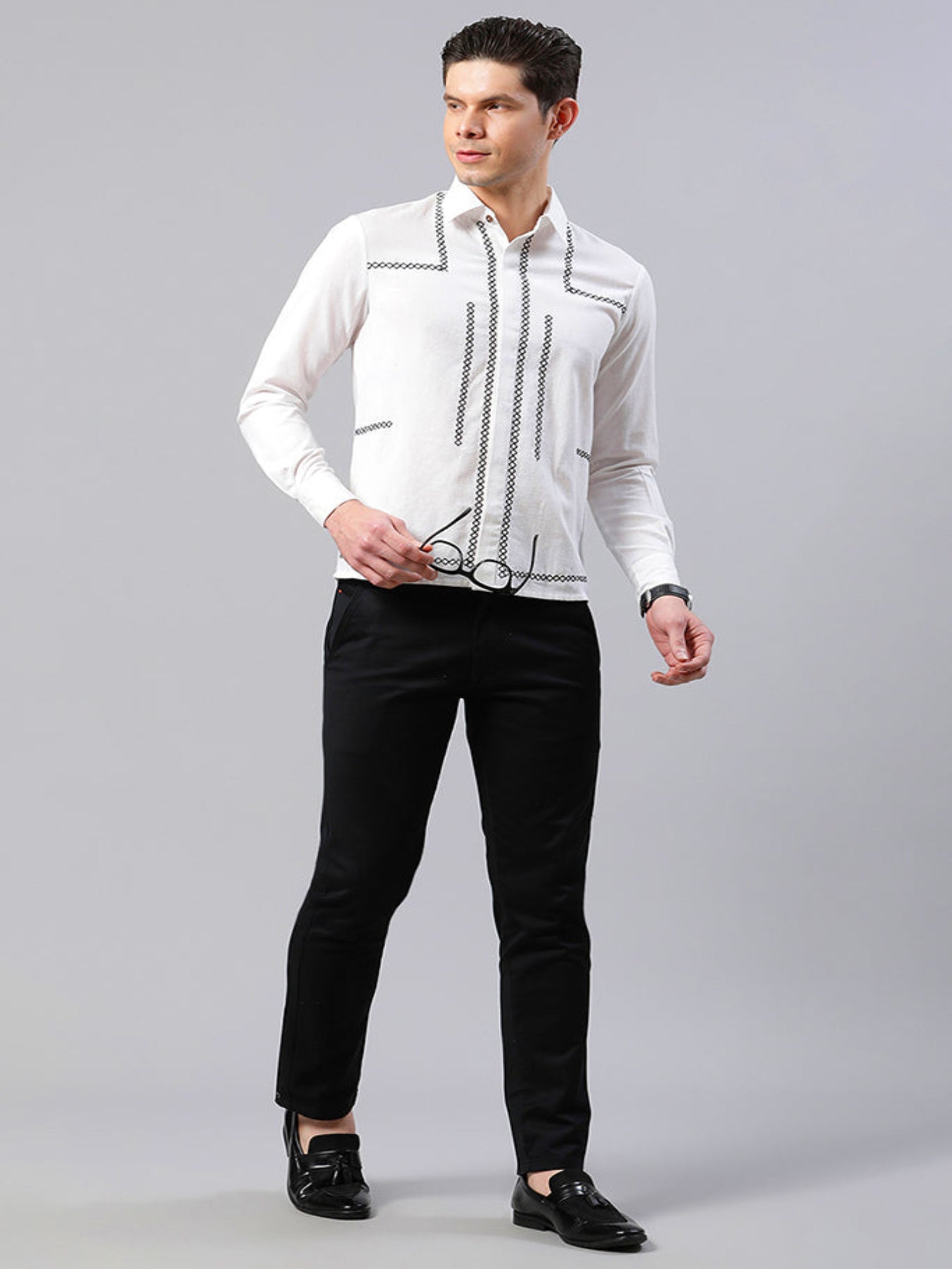 Classy White Cross-Stitch Embroidered Shirt