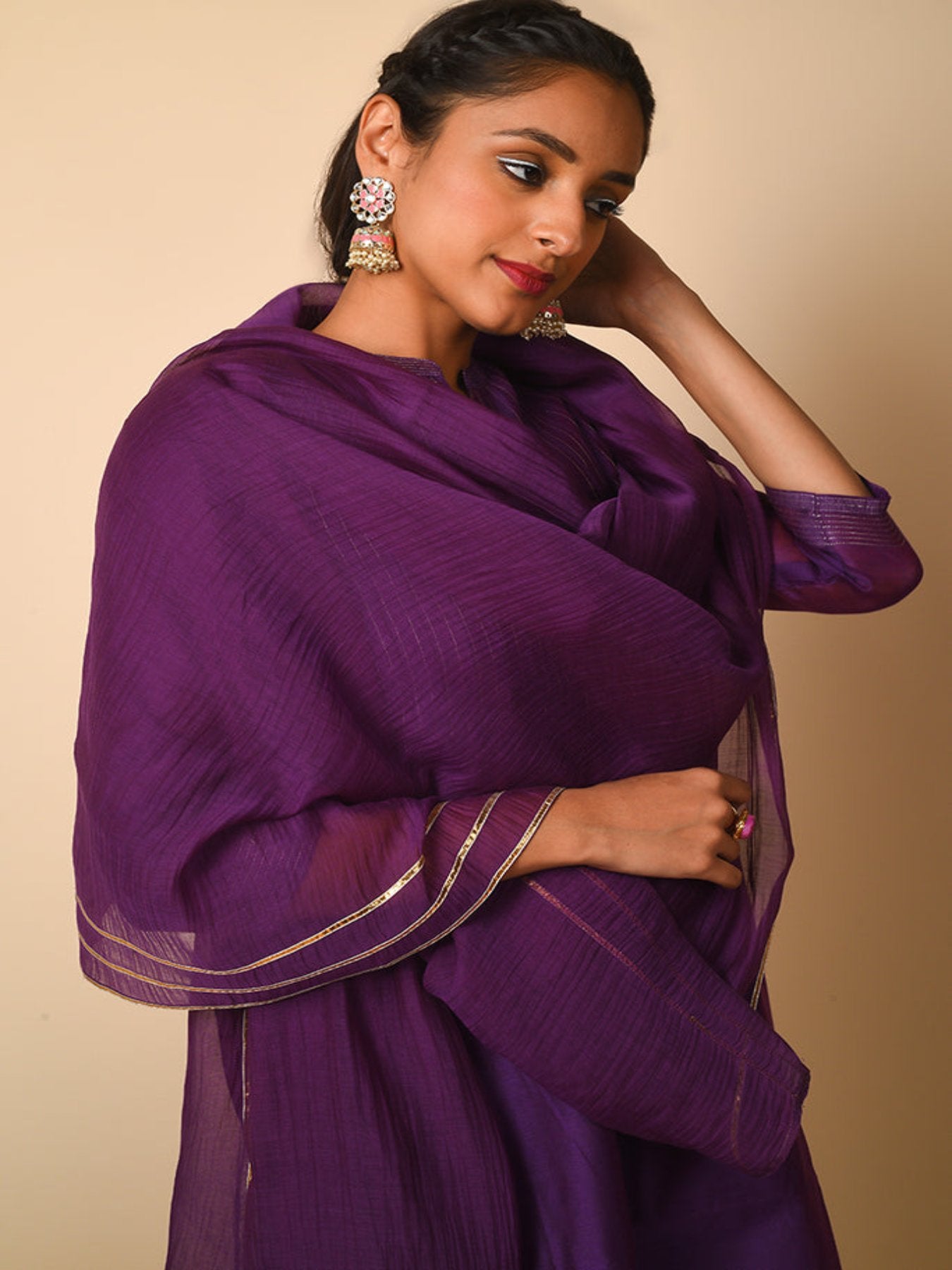 Wine Purple Kurta Set With Matching Dupatta