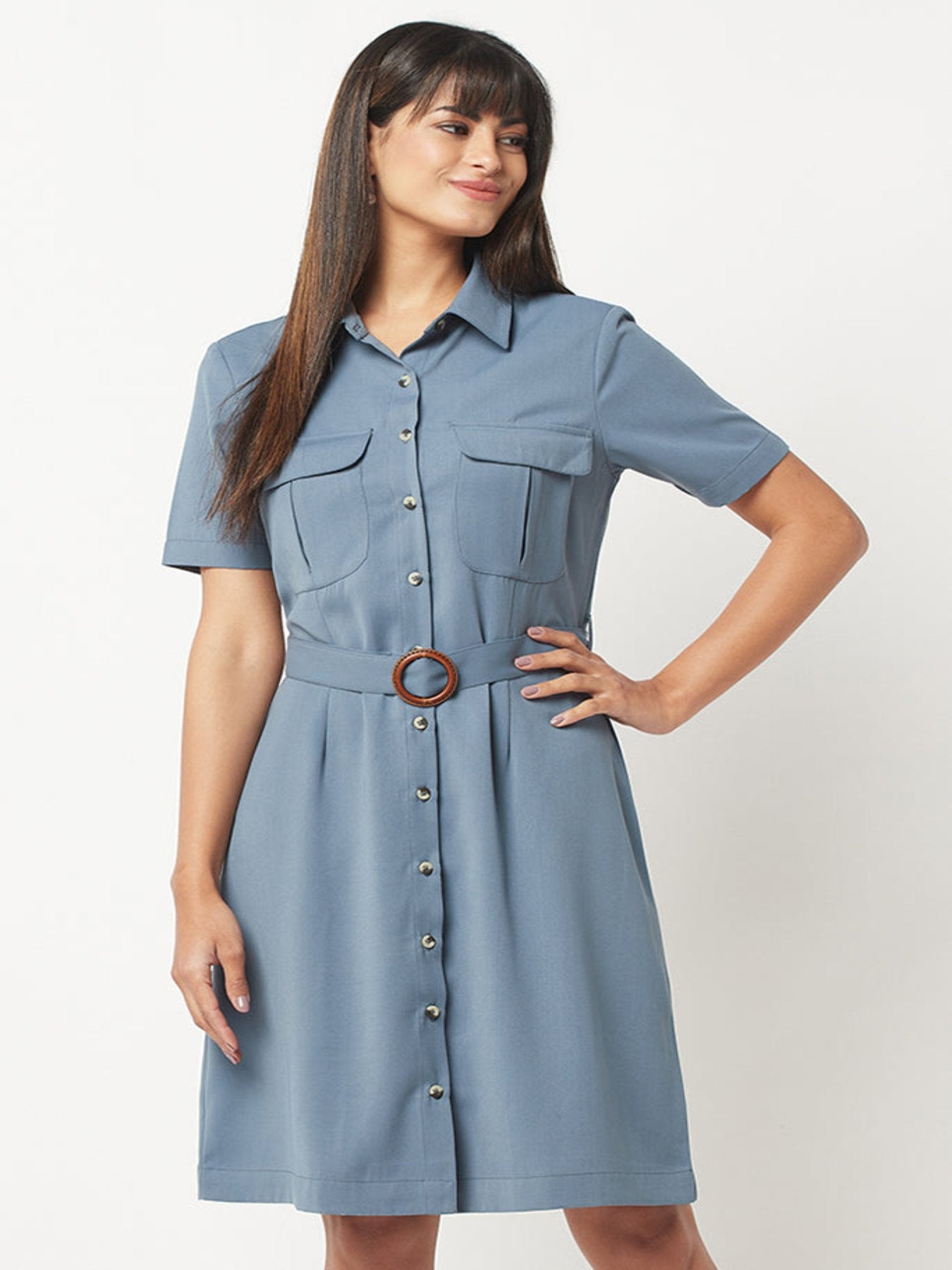 Smoke Blue Collar Dress