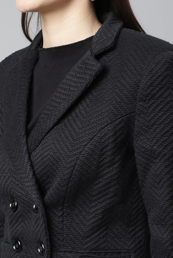 Black Self-Textured Peplum Style Jacket