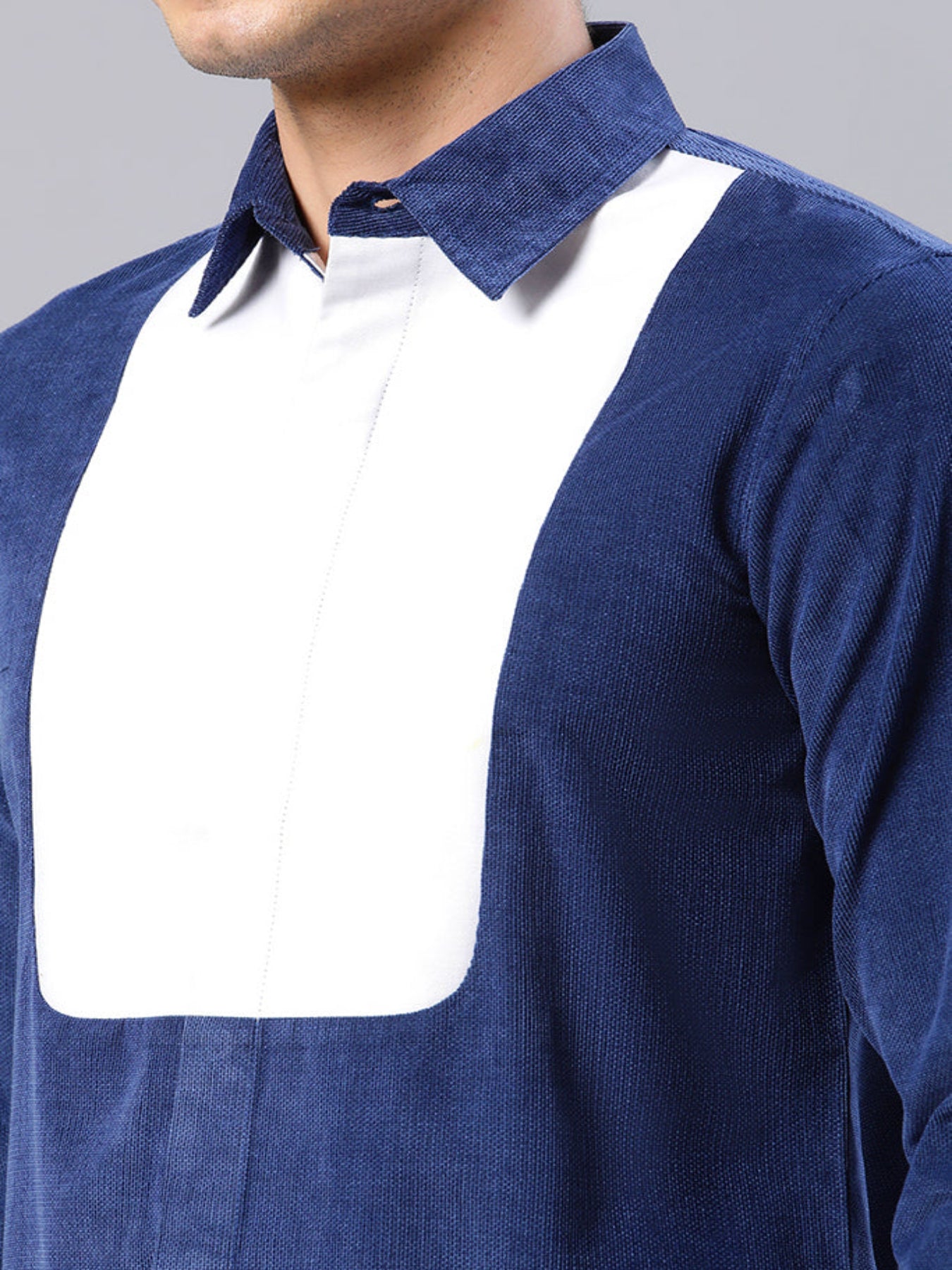 Men Blue And White Straight Fit Corduroy Shirt