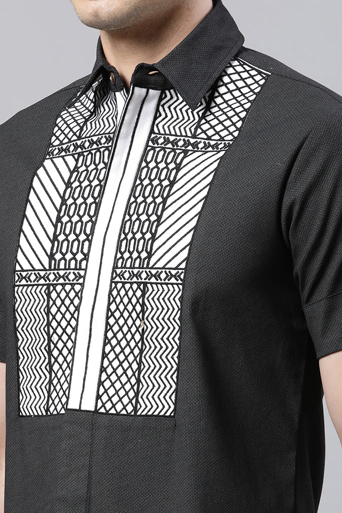 Black Yoke Embroidered Straight Fit Shirt