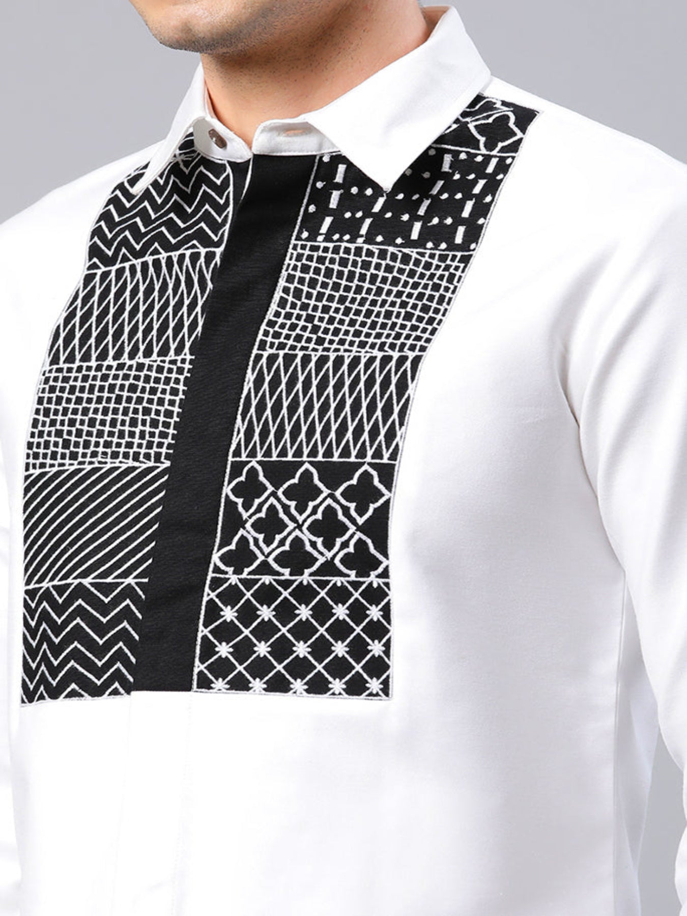 Cotton White Geometrical Embroidered Shirt