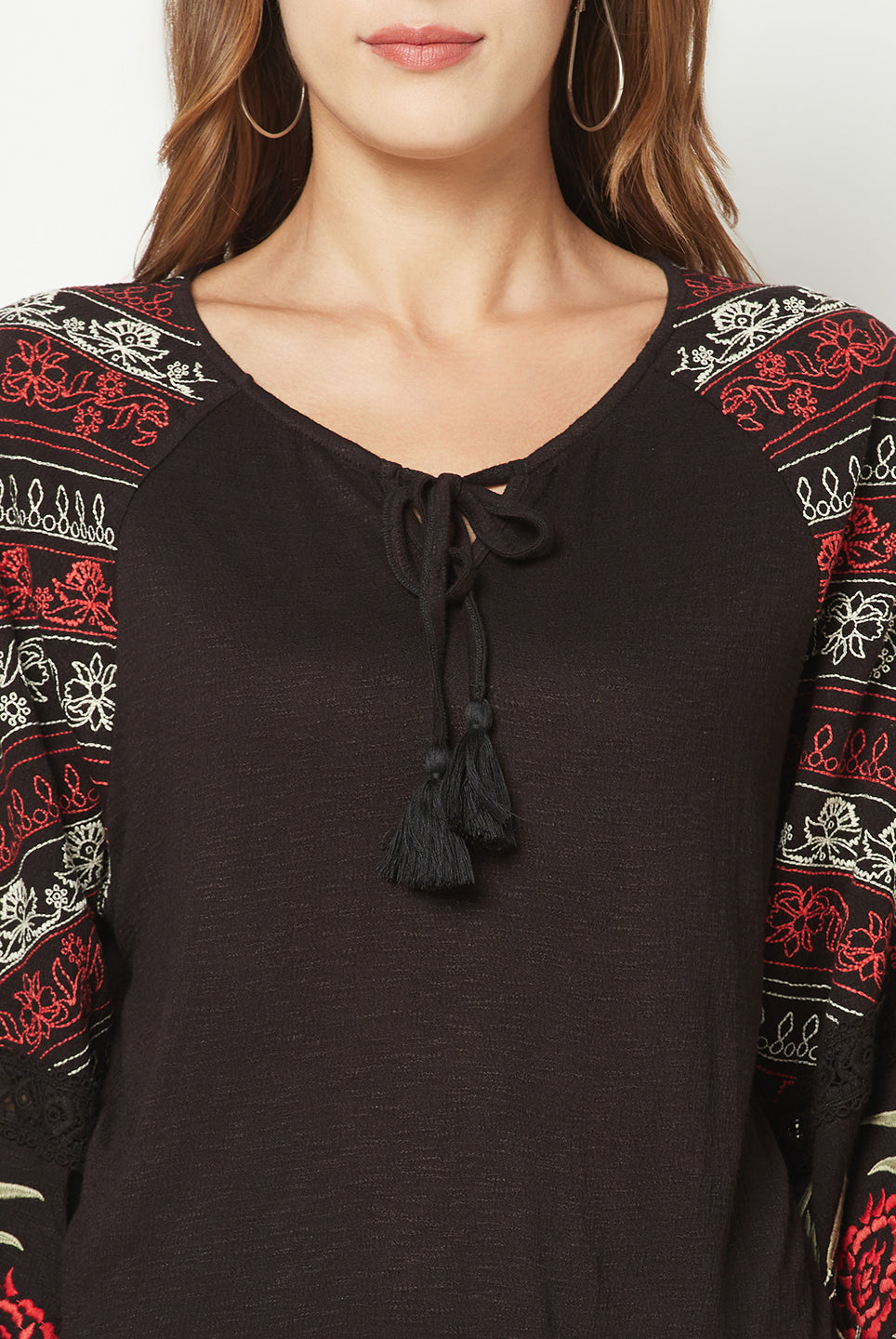 Embroidered Black Top
