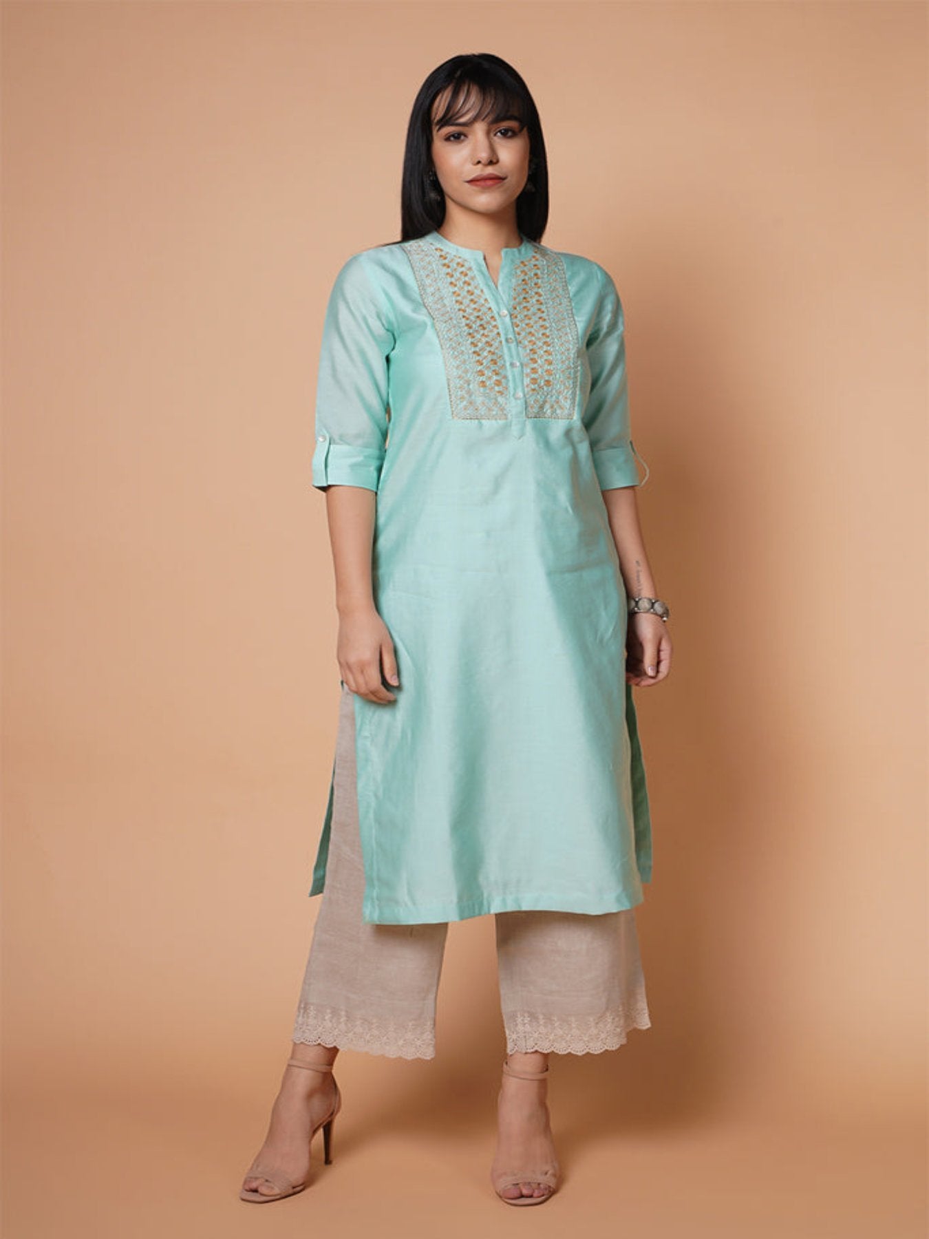 Aqua Yoke Chanderi Emb Kurta