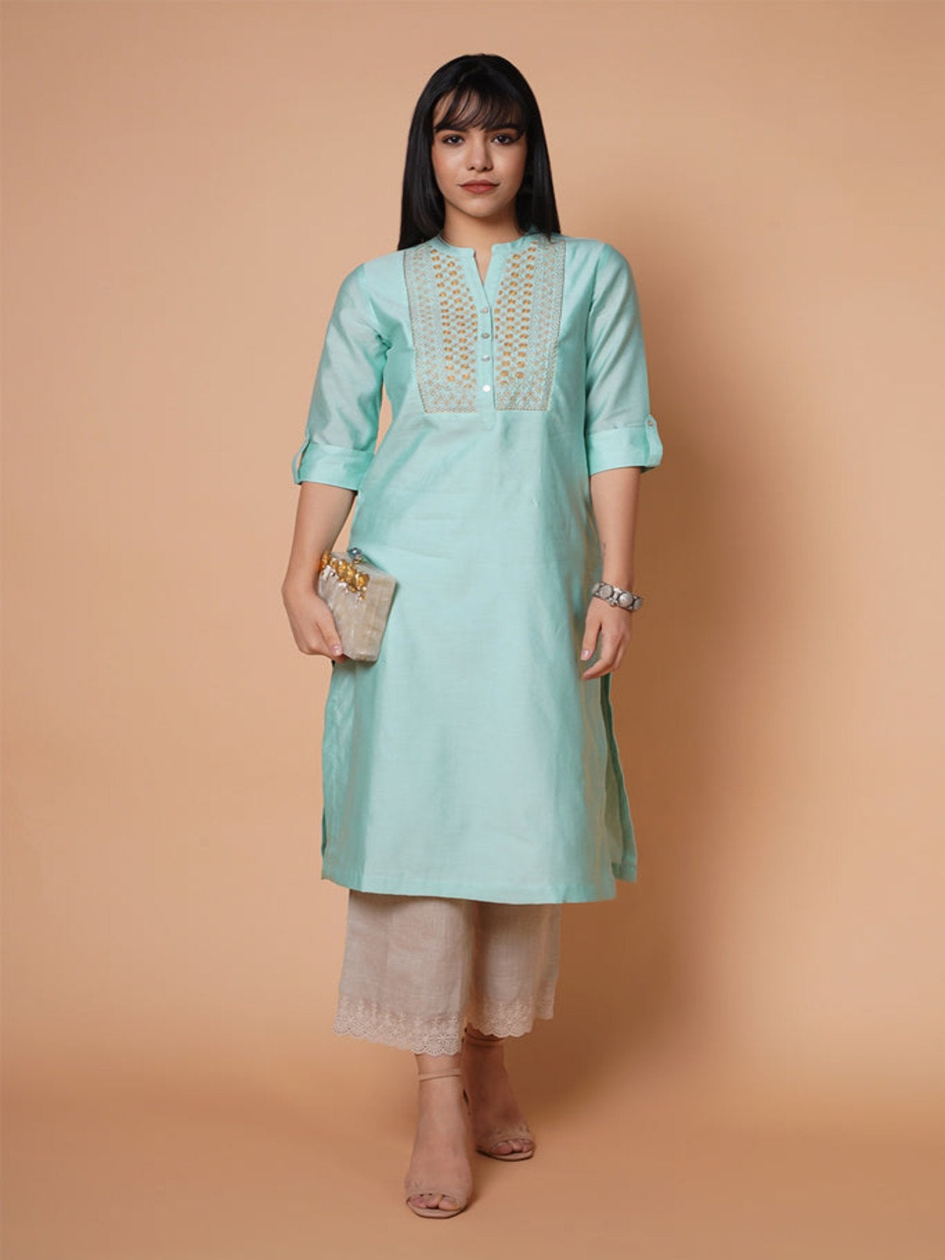 Aqua Yoke Chanderi Emb Kurta