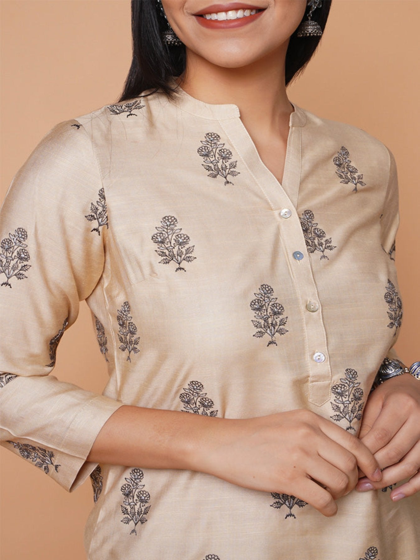 Beige Floral Pst Kurta