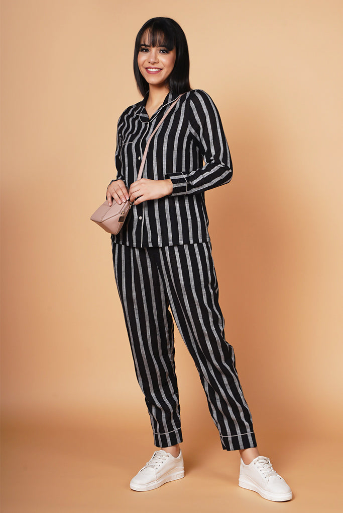 Black and Grey Striped Loungewear