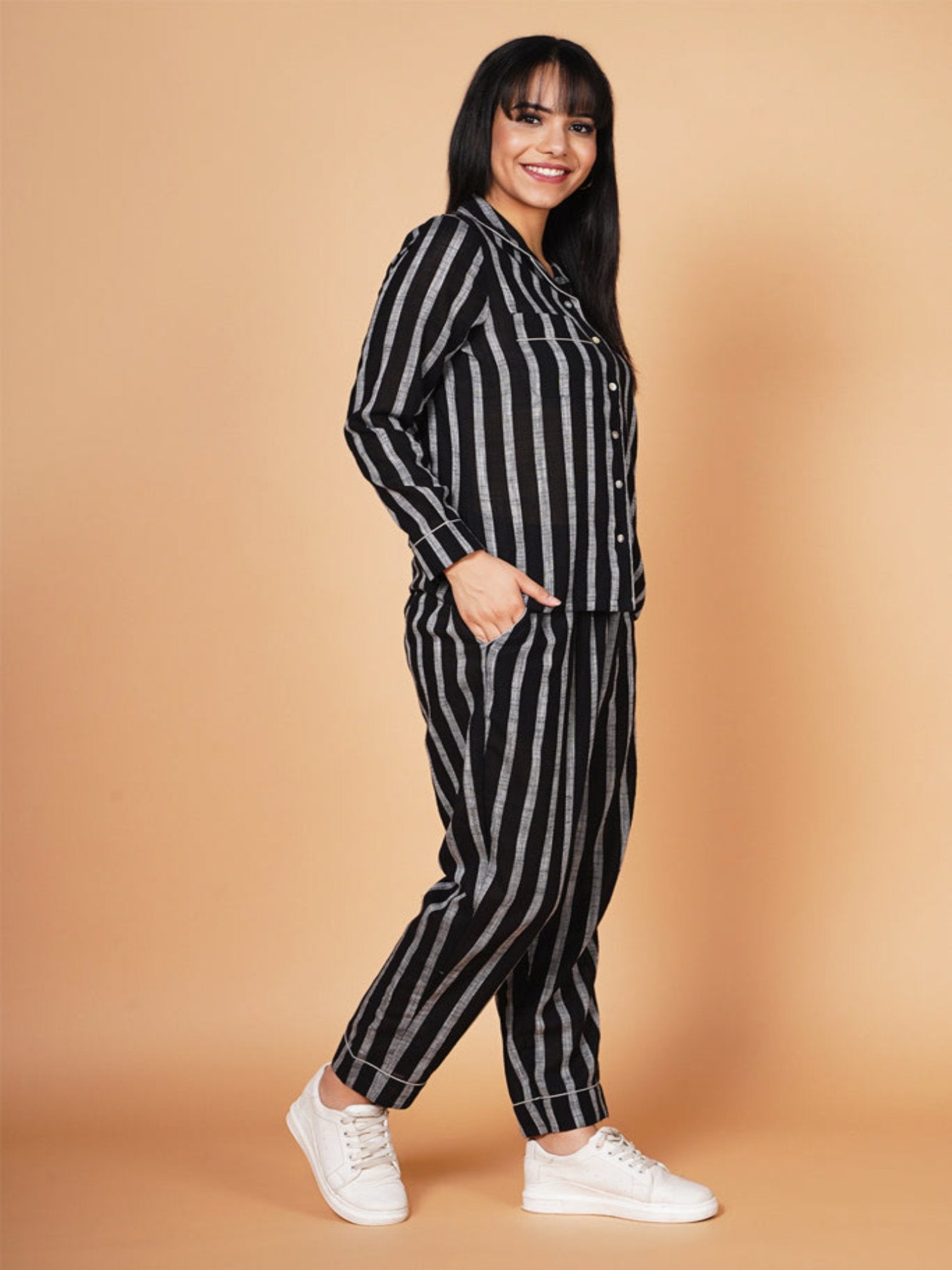 Black and Grey Striped Loungewear,Cotton Loungewear, Cotton nightwear, Comfort wear