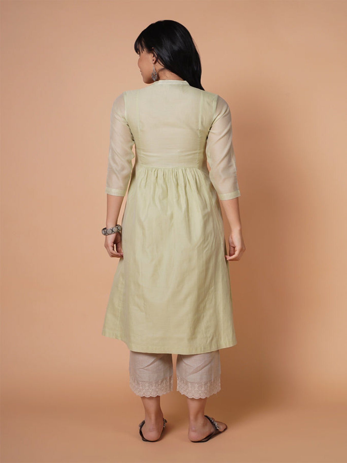 Tea Green Chanderi Emb Kurta