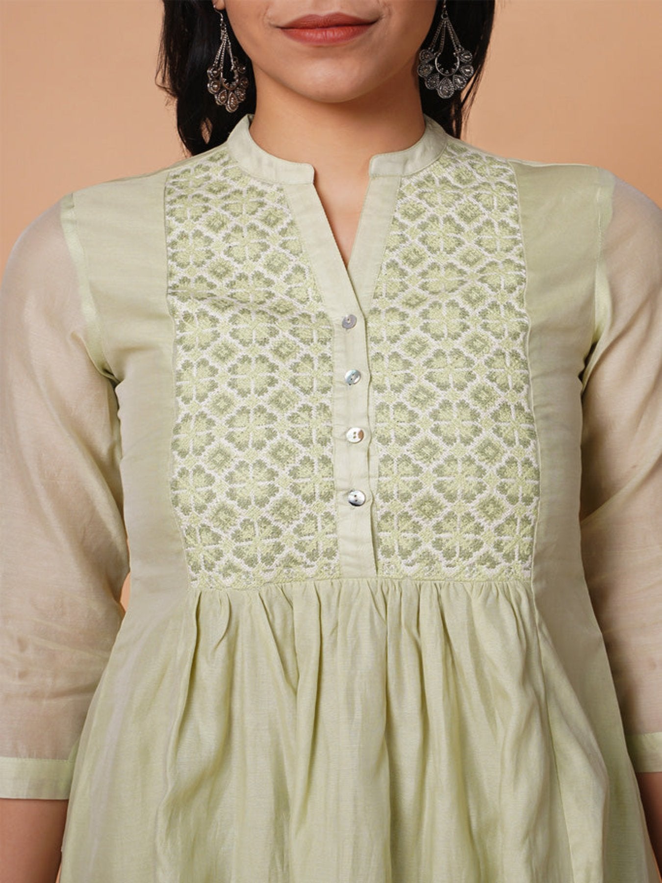 Tea Green Chanderi Emb Kurta