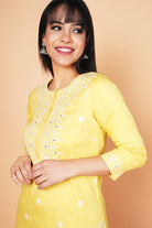 Yellow Embroidered Straight-Fit Kurta