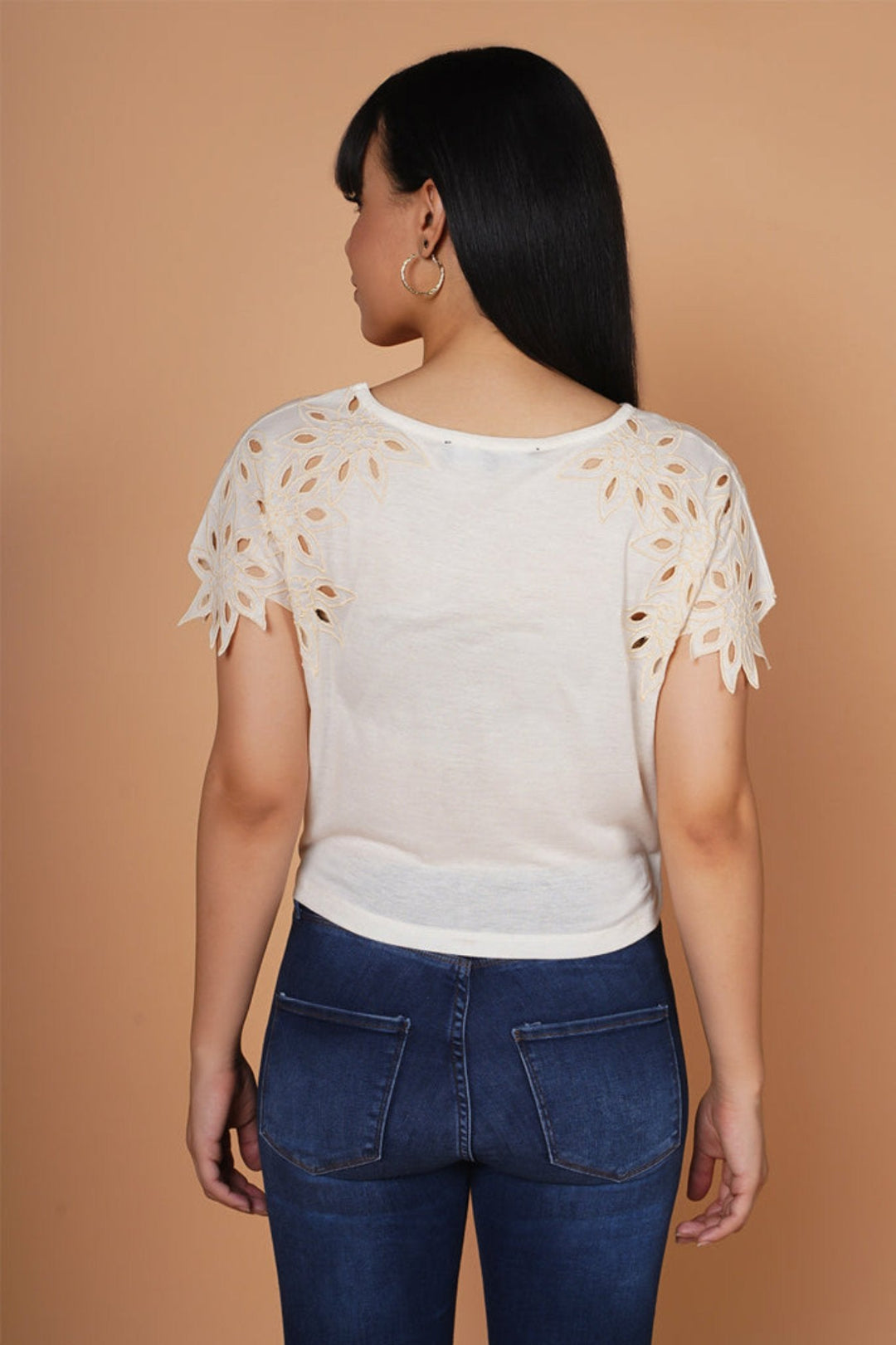 Light Beige Cut-work Embroidered Top