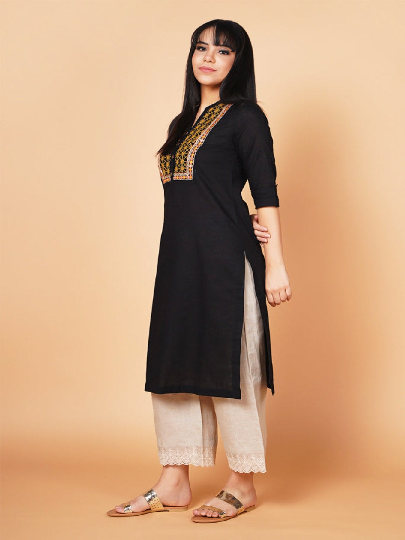 Black Yoke Embroidered Kurta